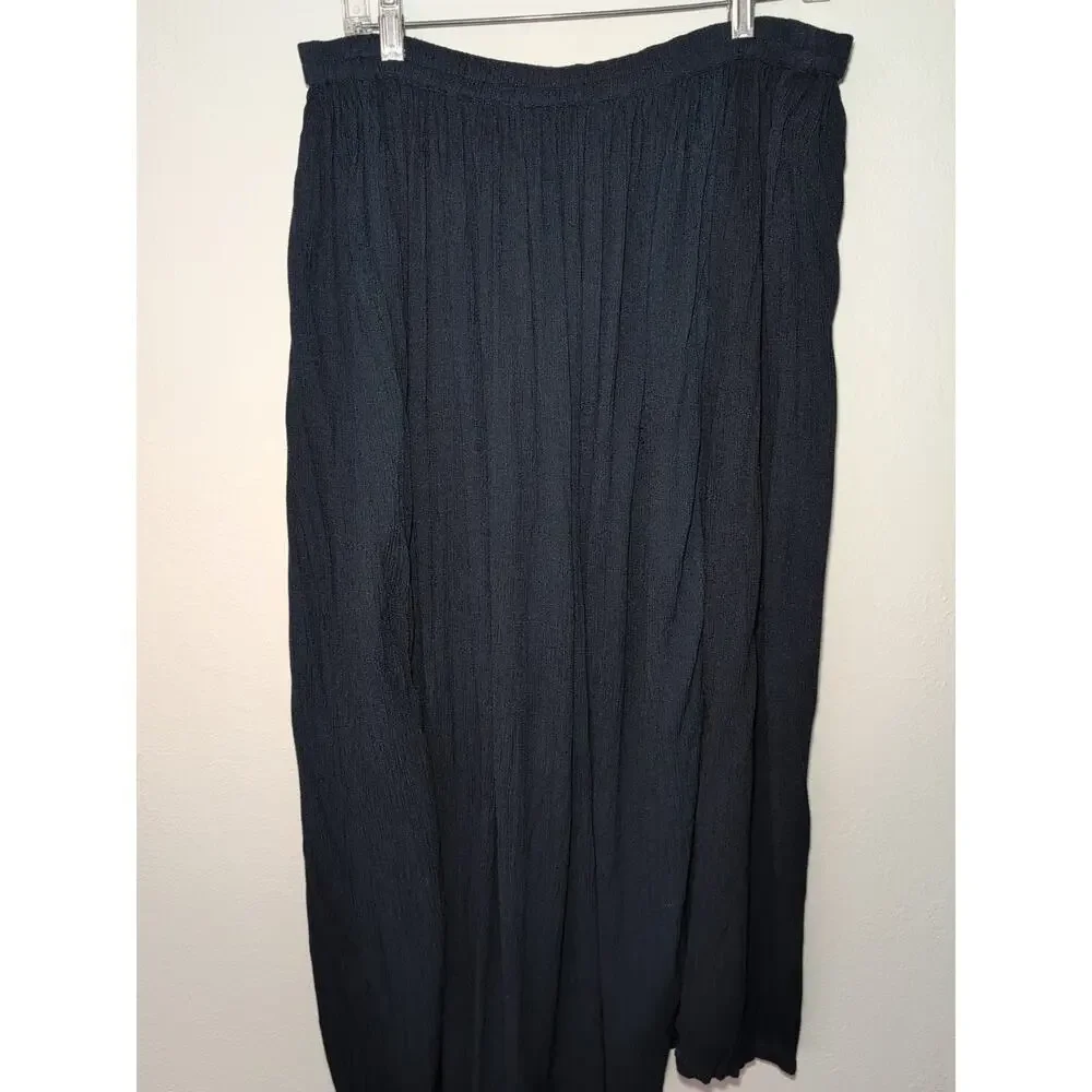 Crinkle Broomstick Skirt Navy Boho Whimsigoth Artsy Women's Comfort Plus Size 1X